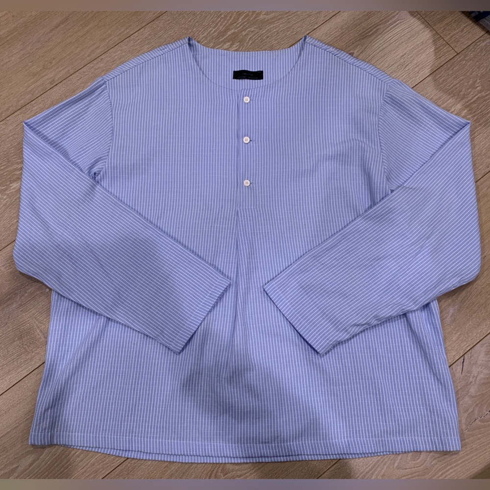 OAK + FORT Blue Striped Henley Collarless Long Sleeve Shirt M Minimalist
